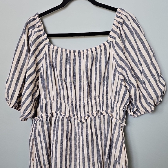 Universal Thread Navy White Linen Blend Milk maid Striped Puff Sleeve Dress XXL - Picture 9 of 14